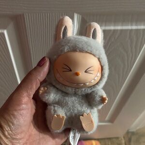 Plush Bunny Monster Figure - Light Gray with Peach Face